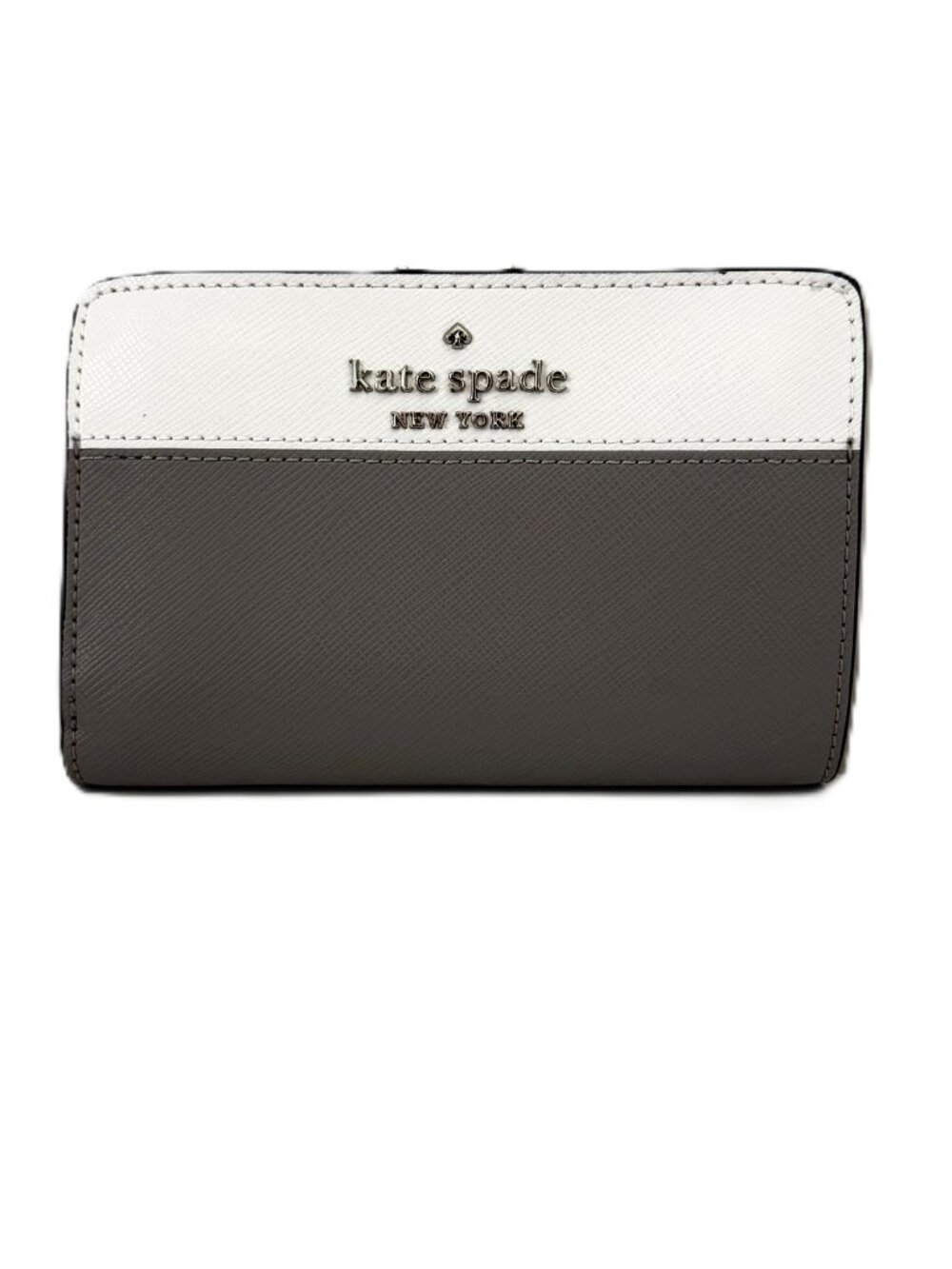 Kate Spade Staci Colorblock Saffiano Leather Medium Wallet Gray White